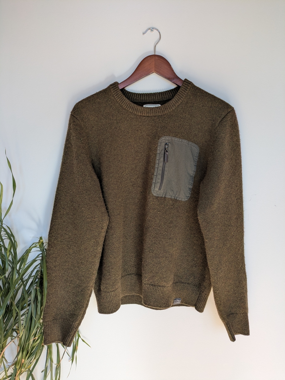L.L.Bean Merino Lambswool Sweater Olive Hunting Large